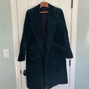 The KOOPLES Dark Green Corduroy Double-Breasted Women's Great Coat